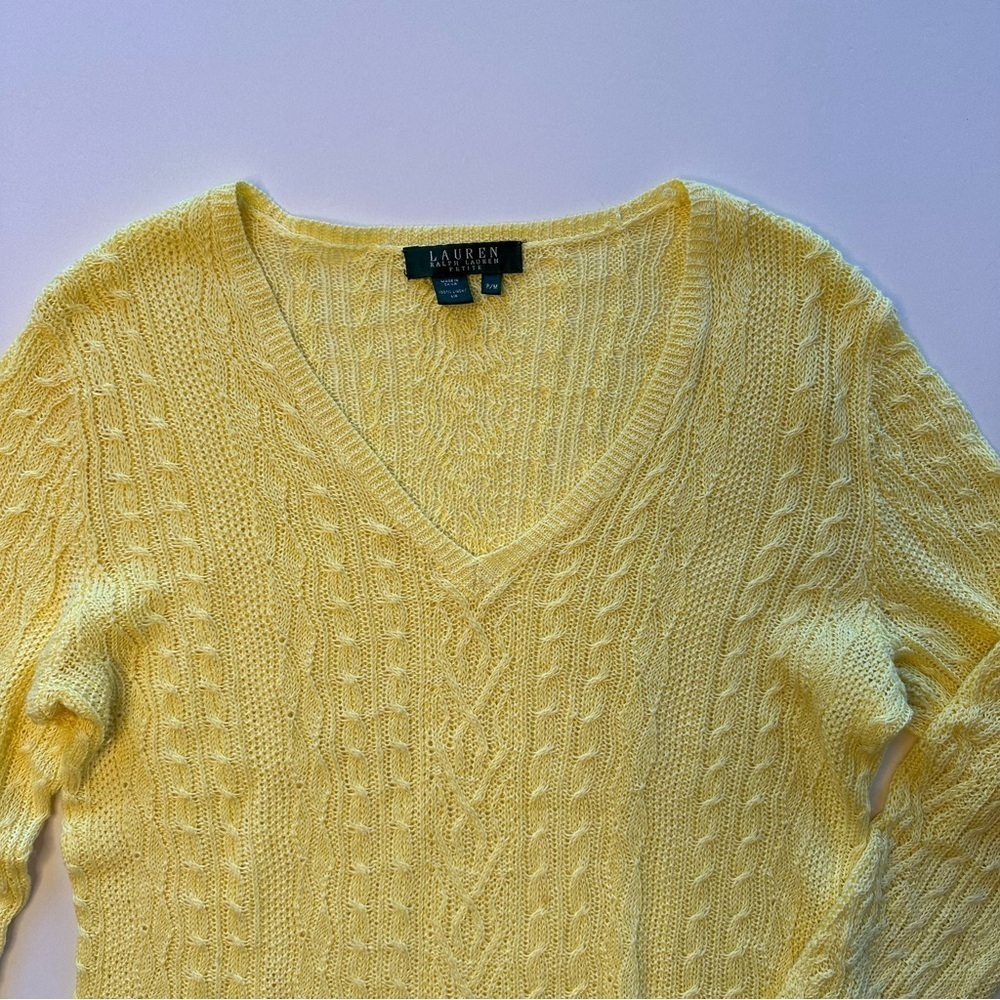 Ralph Lauren Open Weave Linen 3/4 Sleeve V Neck Sweater Size Petite Medium - Picture 10 of 11